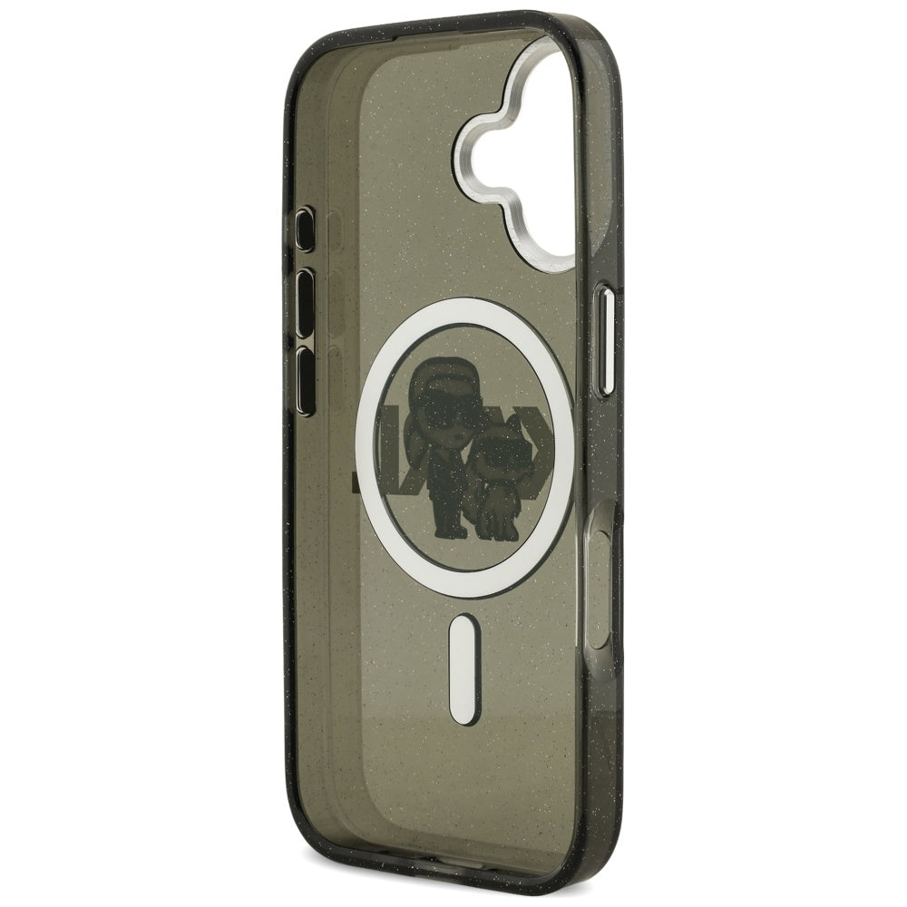 Ovitek MagSafe za Apple iPhone 17, Karl Lagerfeld, IML Sketch Logo Glitter Karl & Choupette, Črn