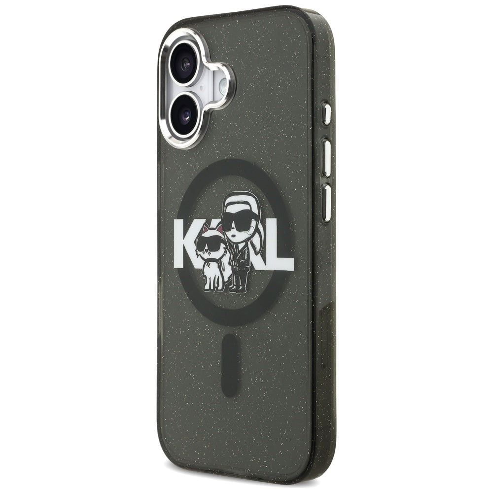 Ovitek MagSafe za Apple iPhone 17, Karl Lagerfeld, IML Sketch Logo Glitter Karl & Choupette, Črn