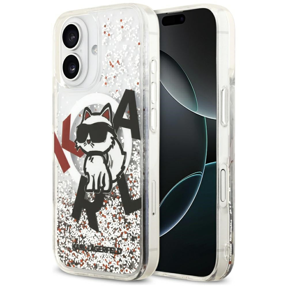 Ovitek MagSafe za Apple iPhone 17, Karl Lagerfeld, Liquid Glitter Choupette Logo, Prozoren