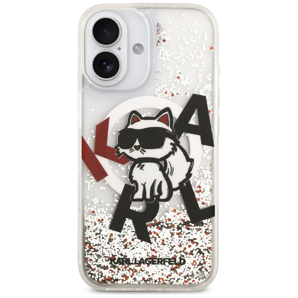 Ovitek MagSafe za Apple iPhone 17, Karl Lagerfeld, Liquid Glitter Choupette Logo, Prozoren