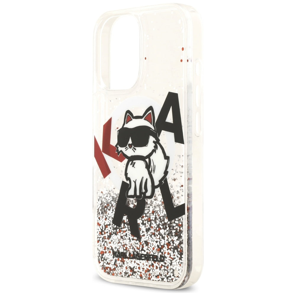 Ovitek MagSafe za Apple iPhone 17, Karl Lagerfeld, Liquid Glitter Choupette Logo, Prozoren