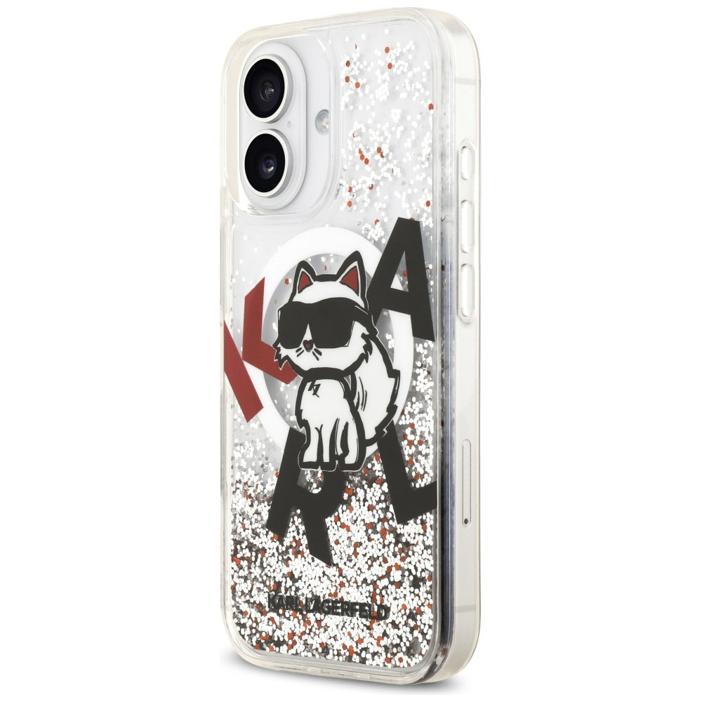 Ovitek MagSafe za Apple iPhone 17, Karl Lagerfeld, Liquid Glitter Choupette Logo, Prozoren