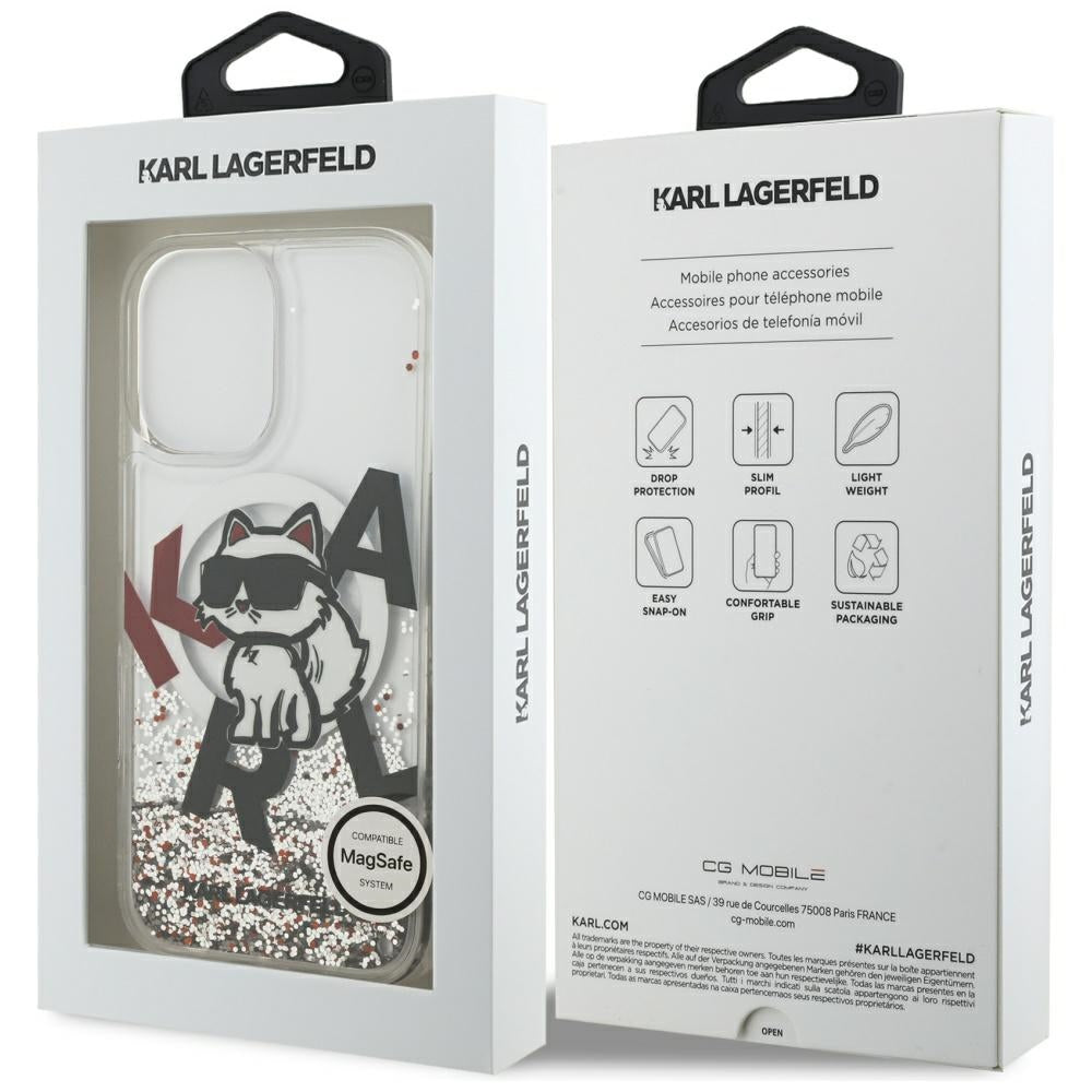 Ovitek MagSafe za Apple iPhone 17, Karl Lagerfeld, Liquid Glitter Choupette Logo, Prozoren