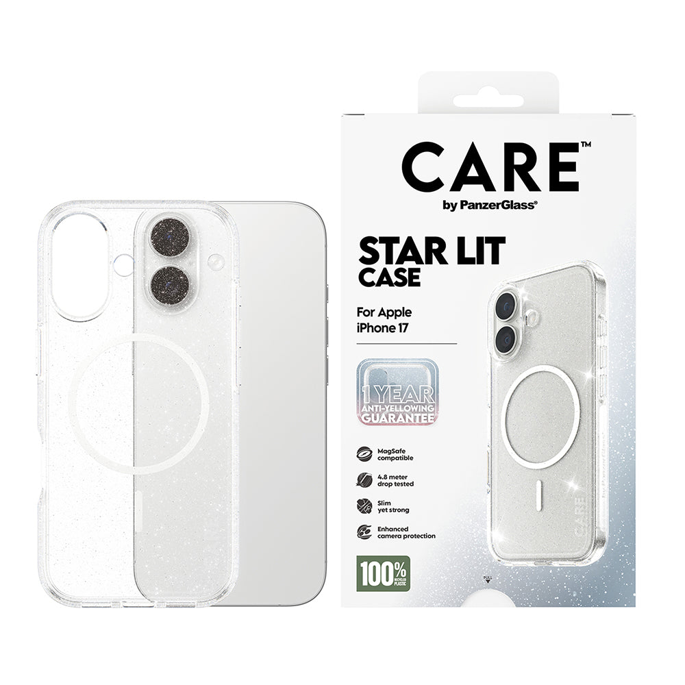 Ovitek MagSafe za Apple iPhone 17, PanzerGlass, Care Urban Explorer Star Lit, Prozorna Bela