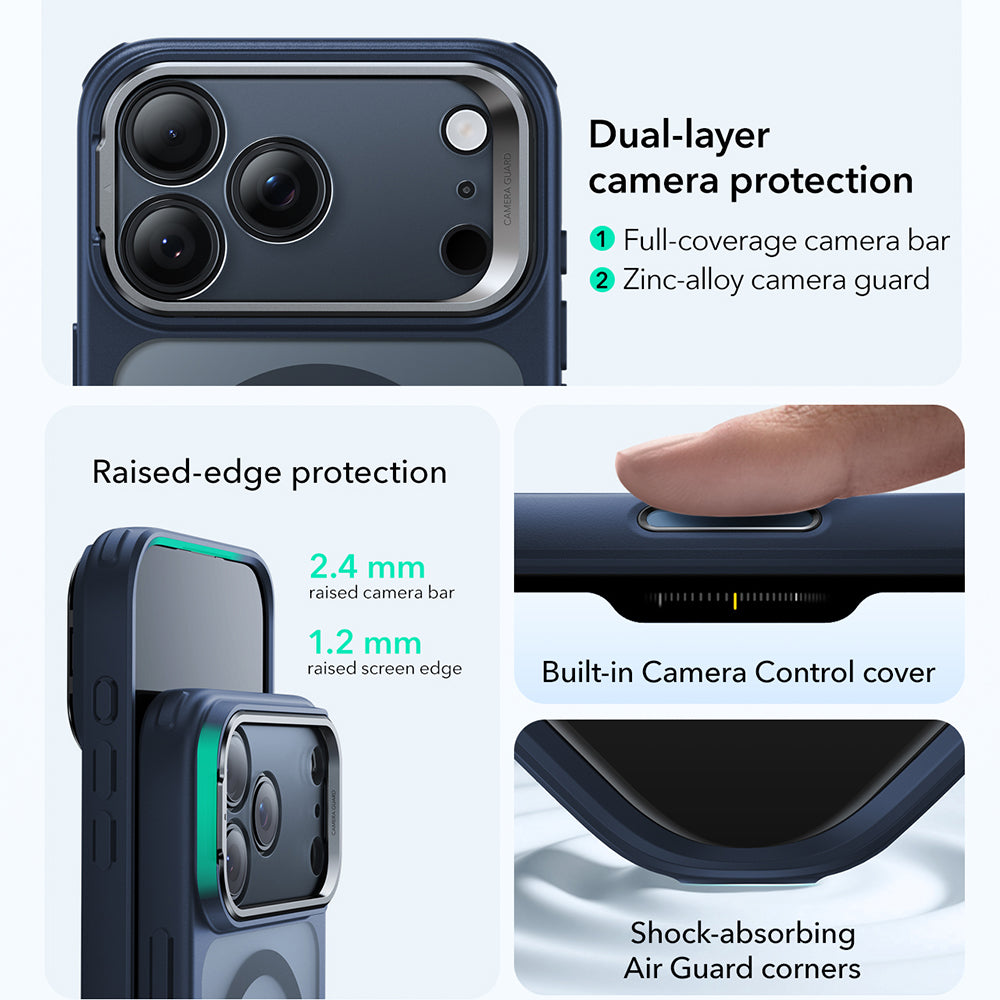 Ovitek MagSafe za Apple iPhone 17 Pro, ESR, Classic Hybrid Kickstand, Satenasto modra