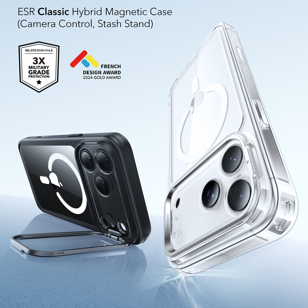 MagSafe Case for Apple iPhone 17 Pro, ESR, Classic Hybrid Kickstand, Transparent Black