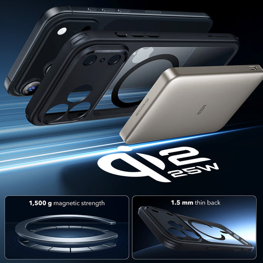 Ovitek MagSafe za Apple iPhone 17 Pro, ESR, Classic Hybrid, Črno prozoren