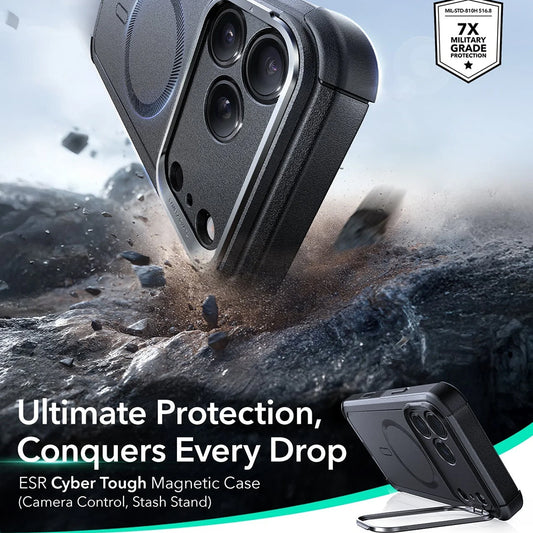 Ovitek MagSafe za Apple iPhone 17 Pro, ESR, Cyber Armor Kickstand, Črn