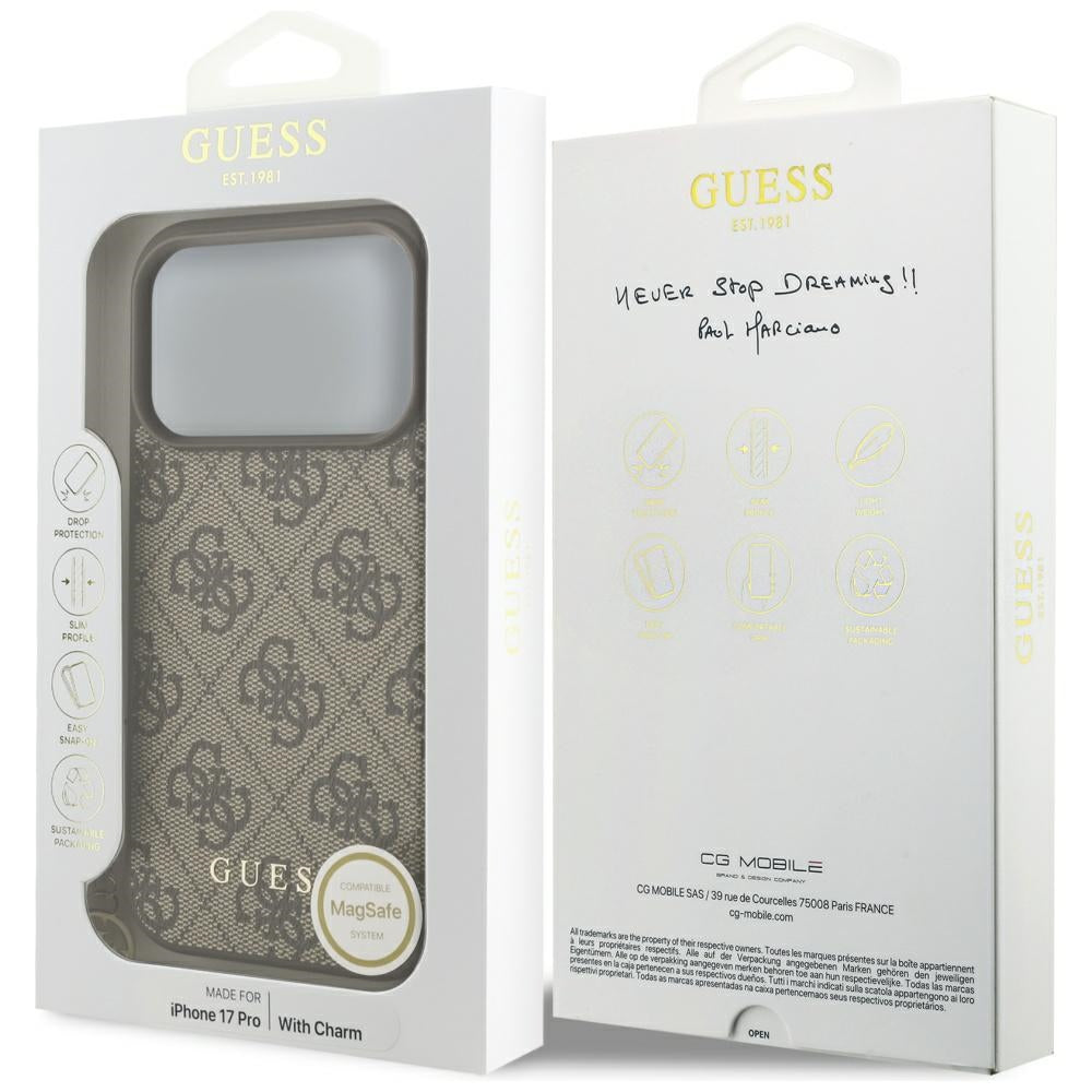 MagSafe ovitek za Apple iPhone 17 Pro, Guess, 4G Charm Cradle, rjava