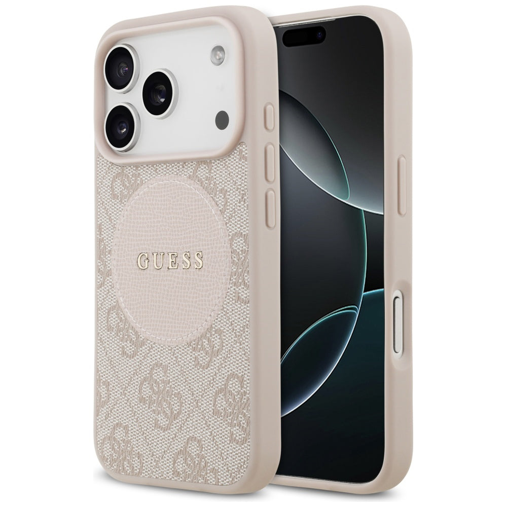 MagSafe ovitek za Apple iPhone 17 Pro, Guess, 4G Circle Classic Logo, Roza