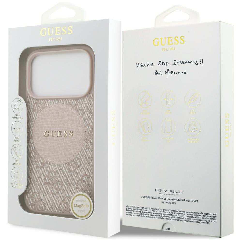 MagSafe ovitek za Apple iPhone 17 Pro, Guess, 4G Circle Classic Logo, Roza
