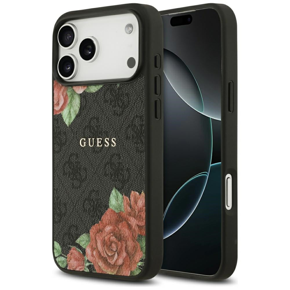 MagSafe ovitek za Apple iPhone 17 Pro, Guess, 4G Flowers Print, črn