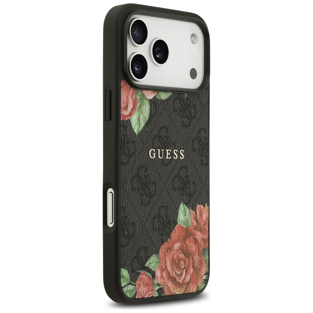 MagSafe ovitek za Apple iPhone 17 Pro, Guess, 4G Flowers Print, črn