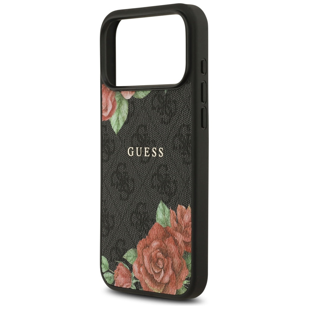 MagSafe ovitek za Apple iPhone 17 Pro, Guess, 4G Flowers Print, črn