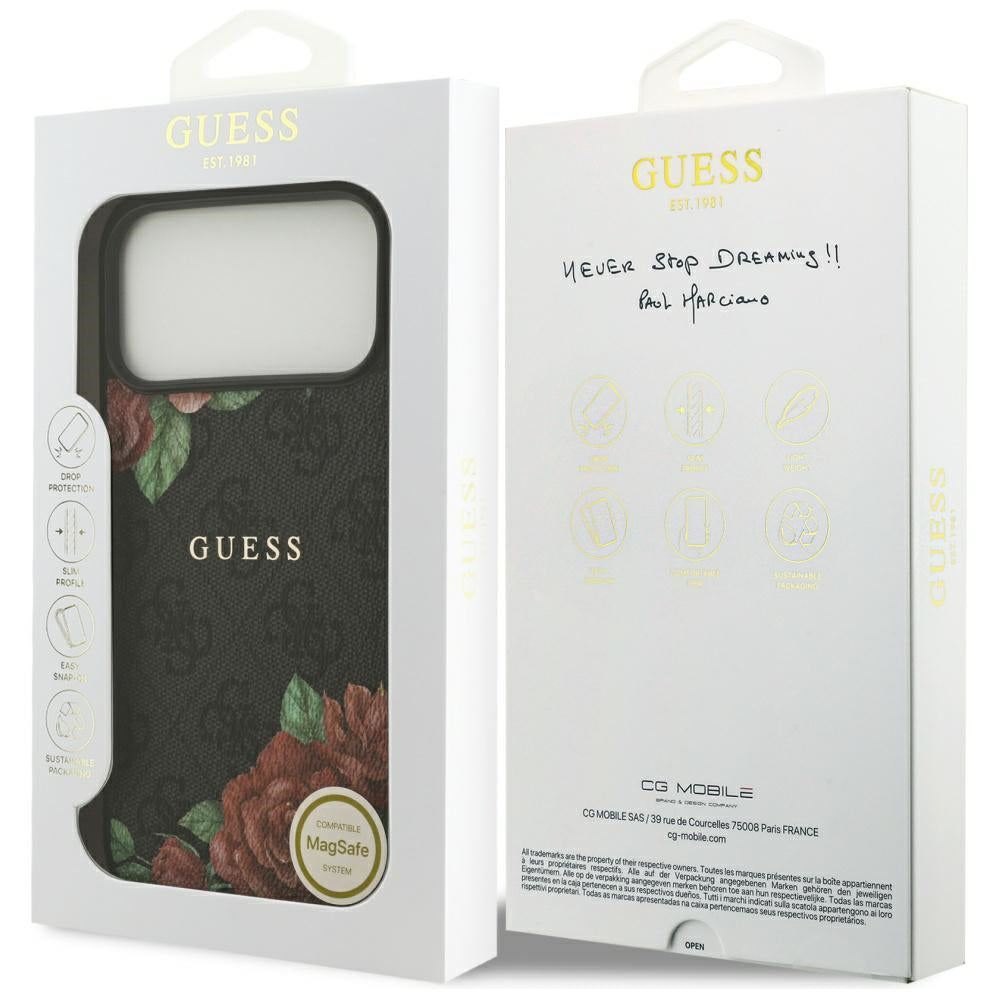 MagSafe ovitek za Apple iPhone 17 Pro, Guess, 4G Flowers Print, črn