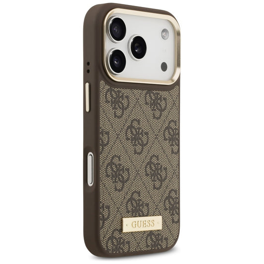 Ovitek MagSafe za Apple iPhone 17 Pro, Guess, 4G Logo Plate, rjava