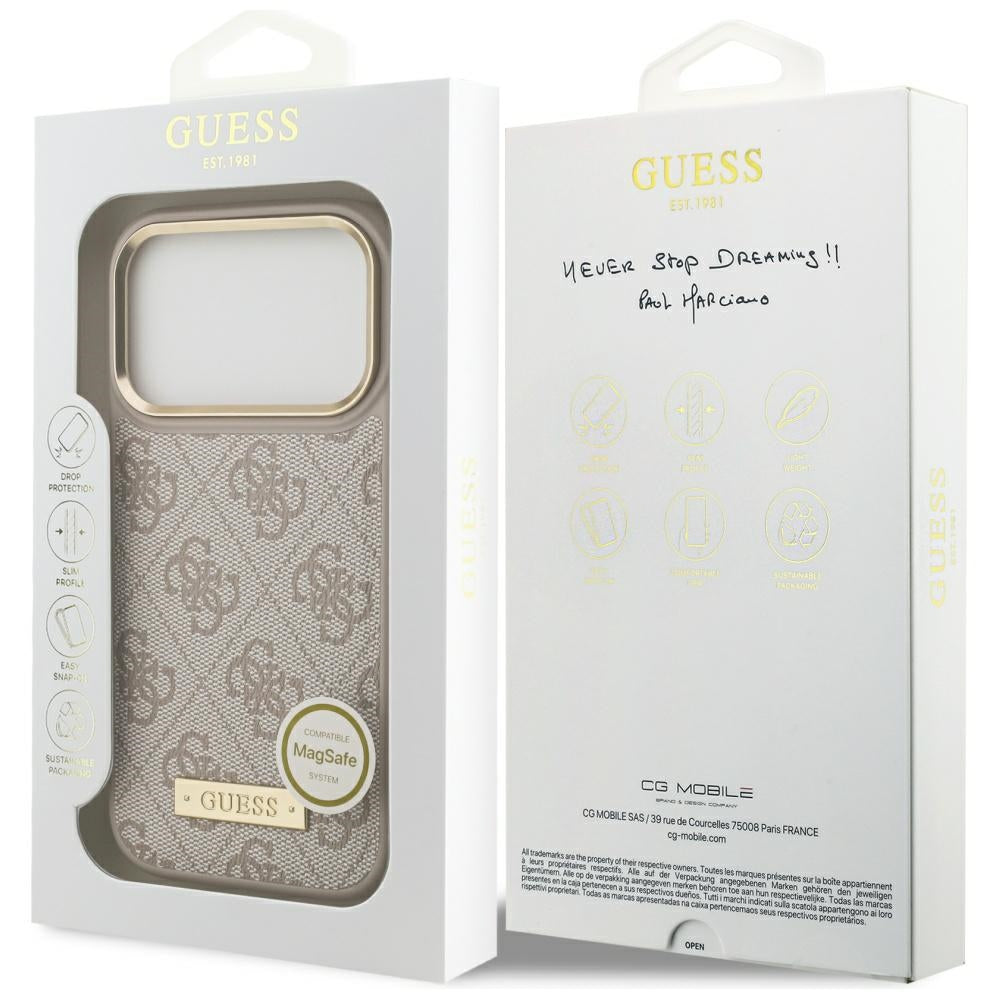 Ovitek MagSafe za Apple iPhone 17 Pro, Guess, 4G Logo Plate, Roza