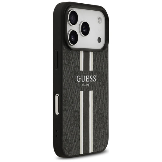 MagSafe ovitek za Apple iPhone 17 Pro, Guess, 4G Printed Stripes, črn