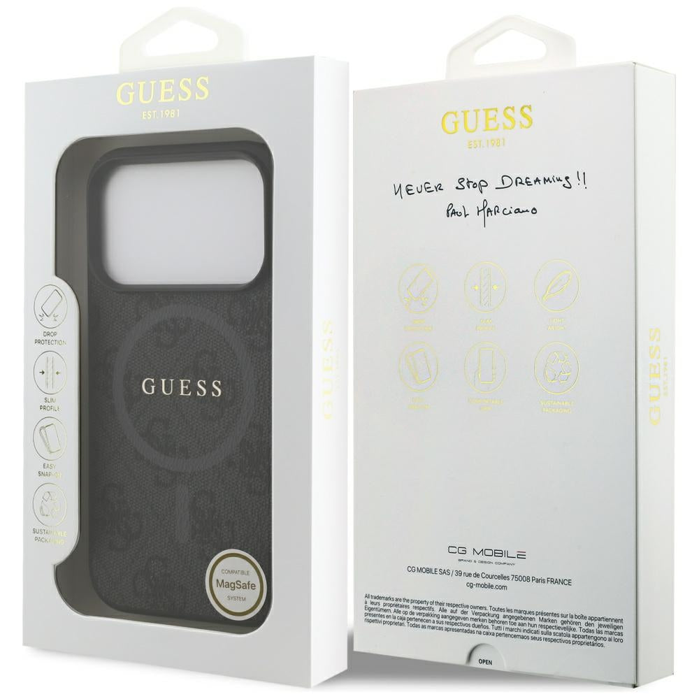 Ovitek MagSafe za Apple iPhone 17 Pro, Guess, 4G Ring Classic Logo, črn