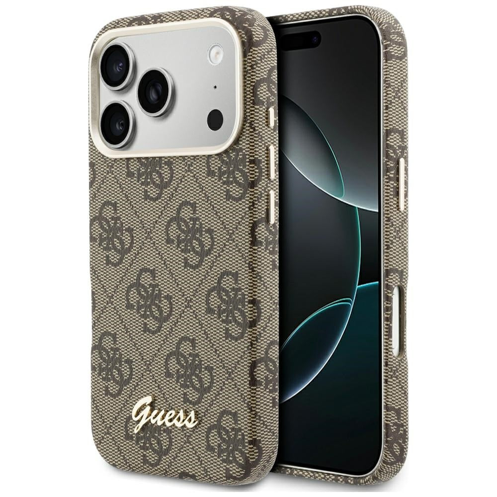 Ovitek MagSafe za Apple iPhone 17 Pro, Guess, 4G Script Logo, Rjava