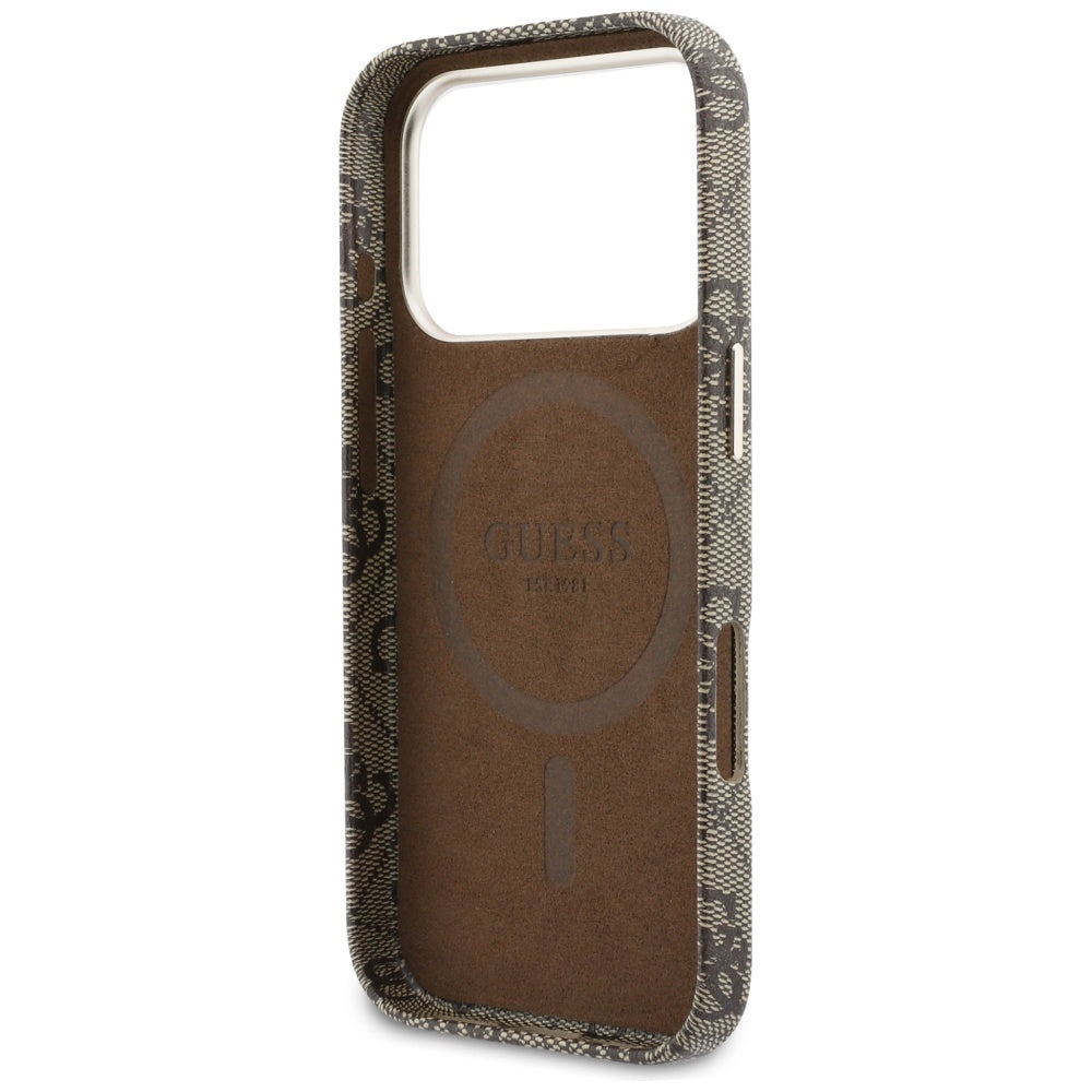 Ovitek MagSafe za Apple iPhone 17 Pro, Guess, 4G Script Logo, Rjava