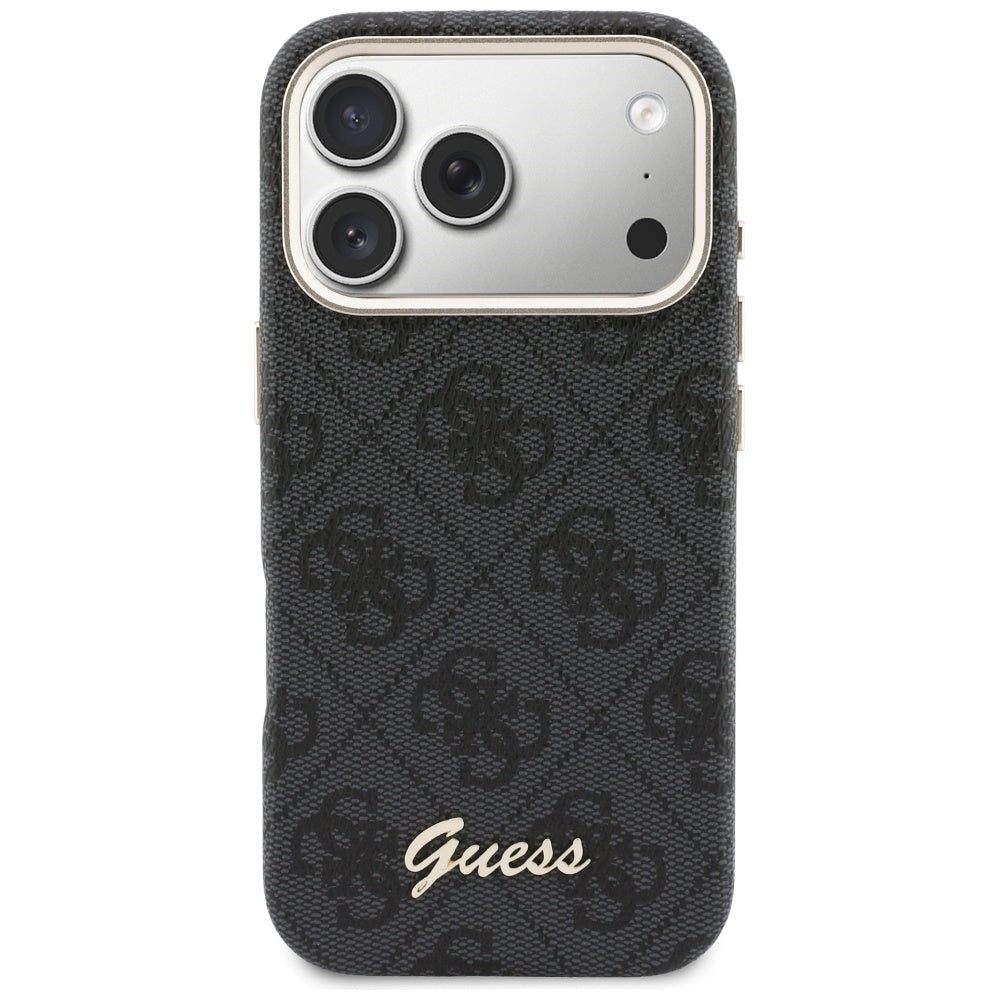 Ovitek MagSafe za Apple iPhone 17 Pro, Guess, 4G Script Logo, črn