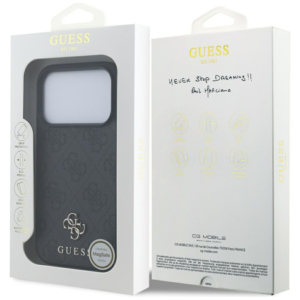 Ovitek MagSafe za Apple iPhone 17 Pro, Guess, 4G Small and Classic Logo, črn