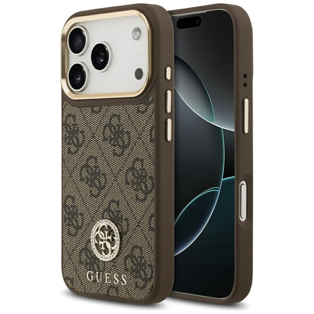 MagSafe ovitek za Apple iPhone 17 Pro, Guess, 4G Strass Logo, rjava