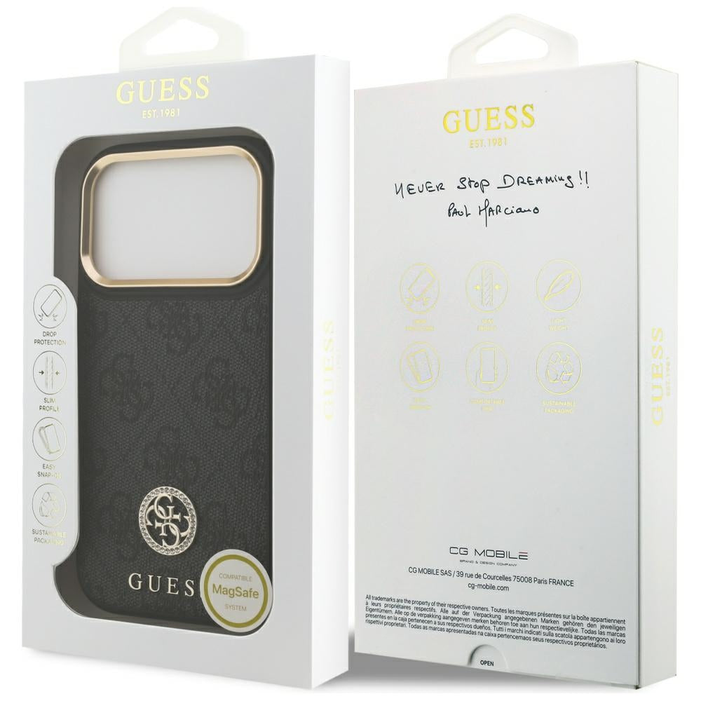 MagSafe ovitek za Apple iPhone 17 Pro, Guess, 4G Strass Logo, črn