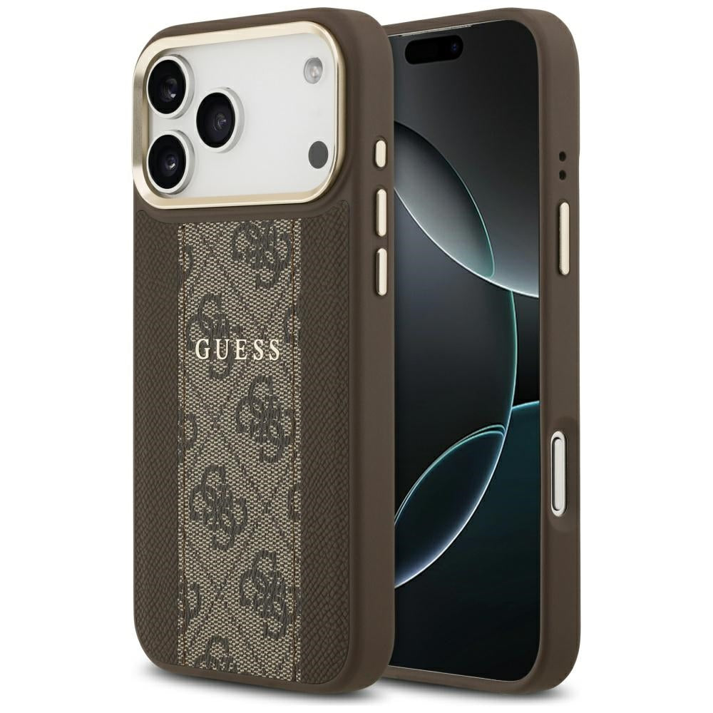 MagSafe ovitek za Apple iPhone 17 Pro, Guess, 4G Stripe, rjava