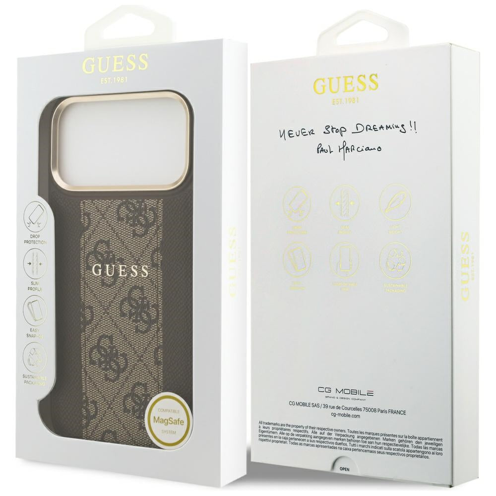 MagSafe ovitek za Apple iPhone 17 Pro, Guess, 4G Stripe, rjava