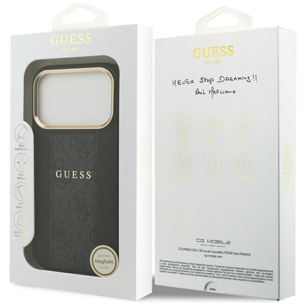 MagSafe ovitek za Apple iPhone 17 Pro, Guess, 4G Stripe, črn