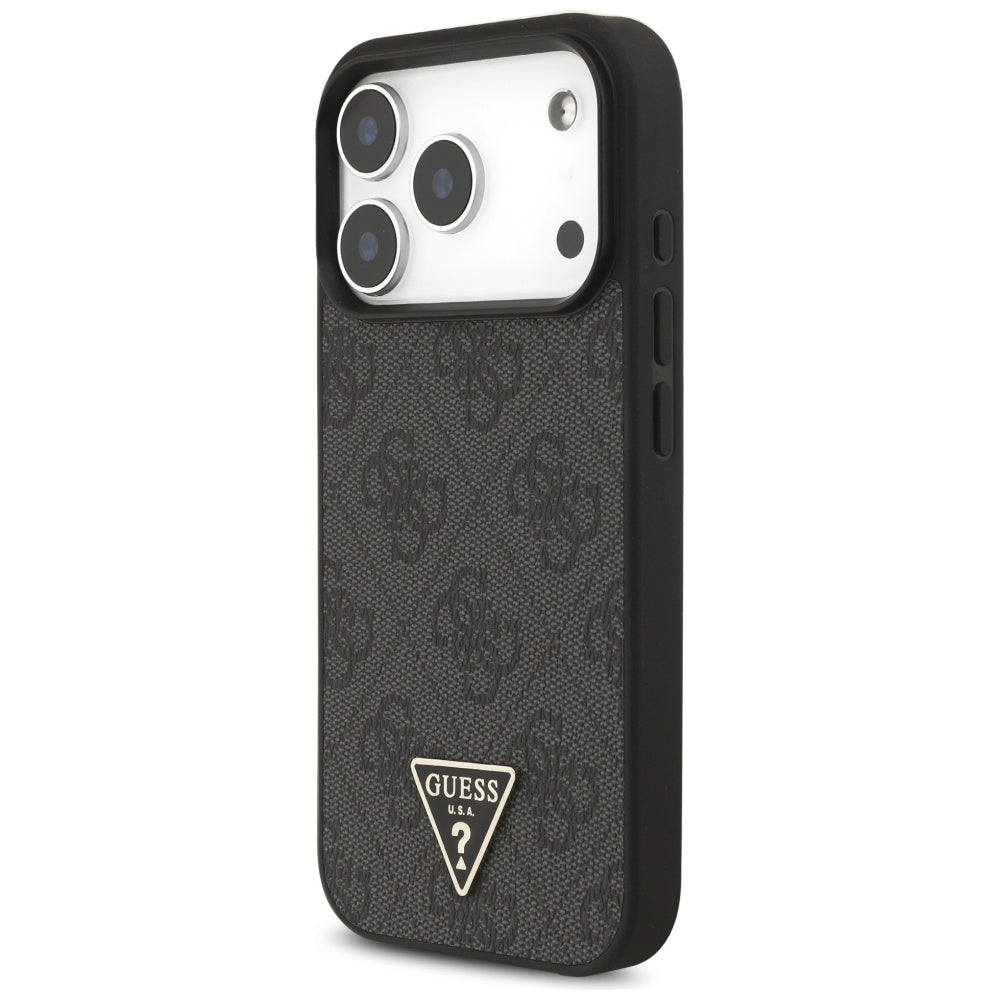 Ovitek MagSafe za Apple iPhone 17 Pro, Guess, 4G Triangle Logo with Cord Strap, črn