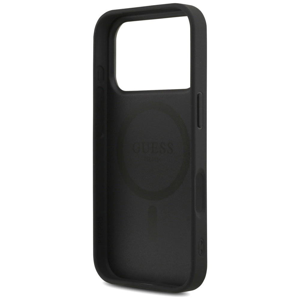 Ovitek MagSafe za Apple iPhone 17 Pro, Guess, 4G Triangle Logo with Cord Strap, črn