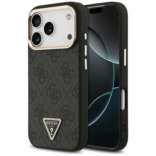 MagSafe ovitek za Apple iPhone 17 Pro, Guess, 4G Triangle Logo, črno zlat