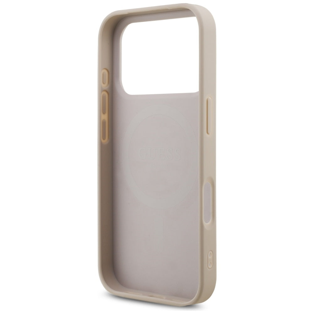 MagSafe ovitek za Apple iPhone 17 Pro, Guess, 4G Triangle Logo with Pearl Strap, Roza