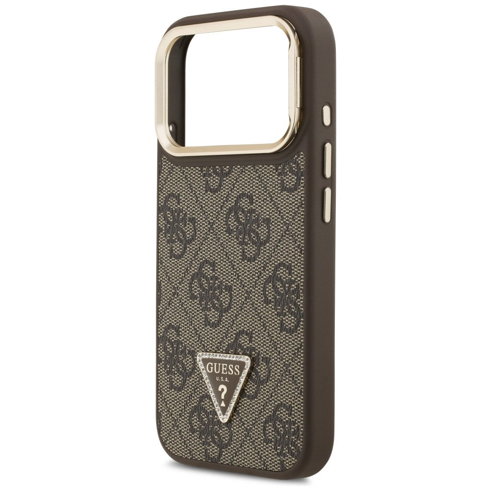 Ovitek MagSafe za Apple iPhone 17 Pro, Guess, 4G Triangle Logo with Stand Camera, Zlato rjava
