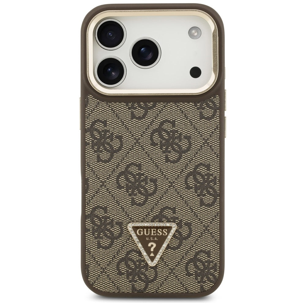 Ovitek MagSafe za Apple iPhone 17 Pro, Guess, 4G Triangle Logo with Stand Camera, Zlato rjava