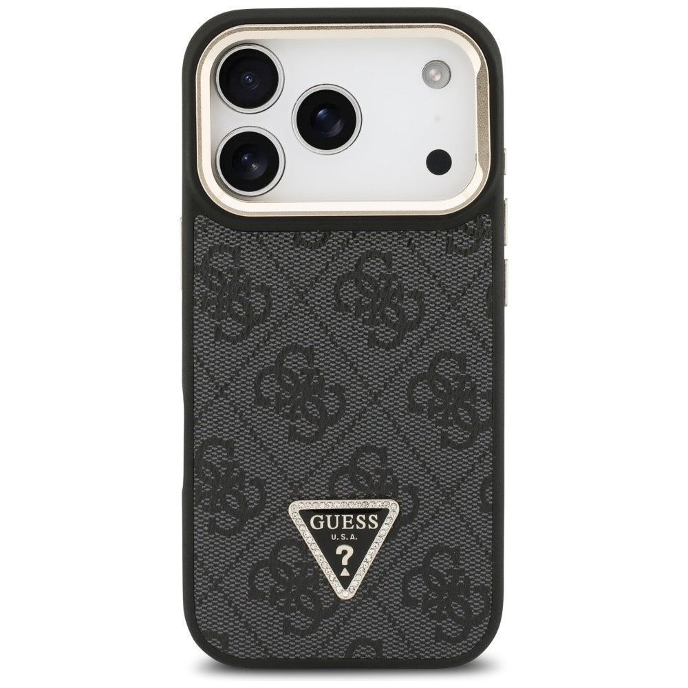 MagSafe ovitek za Apple iPhone 17 Pro, Guess, 4G Triangle Logo with Stand Camera, Črno Zlat