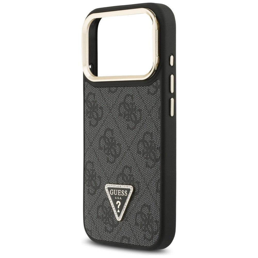 MagSafe ovitek za Apple iPhone 17 Pro, Guess, 4G Triangle Logo with Stand Camera, Črno Zlat