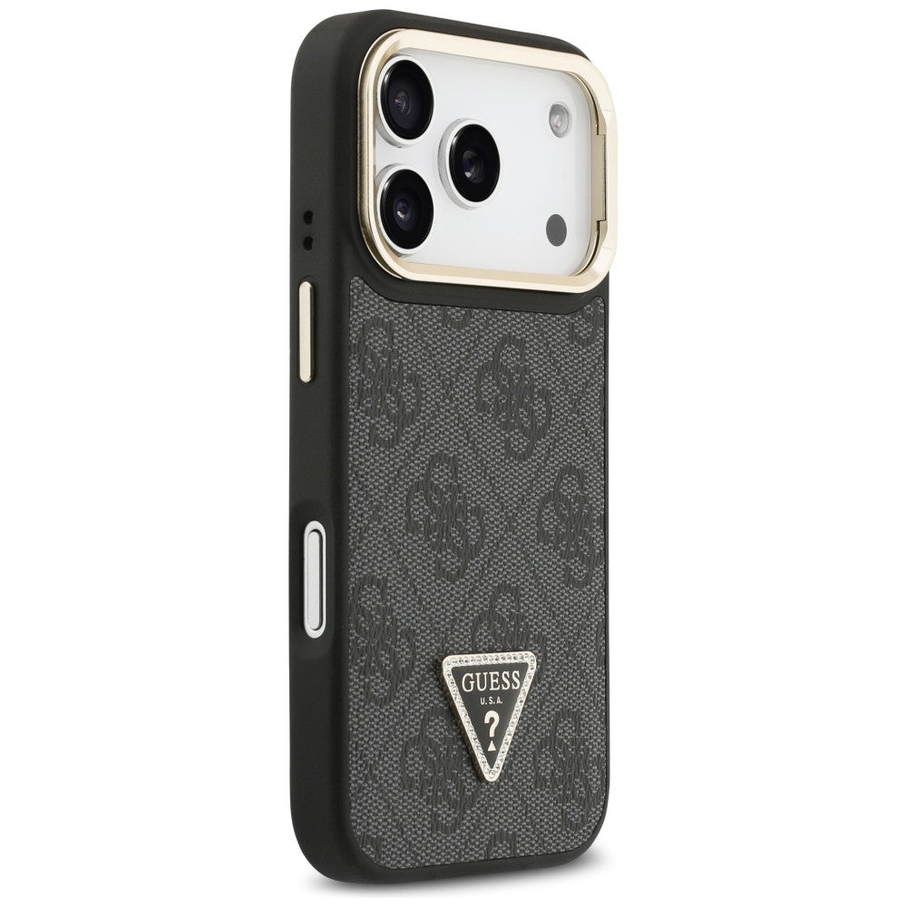 MagSafe ovitek za Apple iPhone 17 Pro, Guess, 4G Triangle Logo with Stand Camera, Črno Zlat