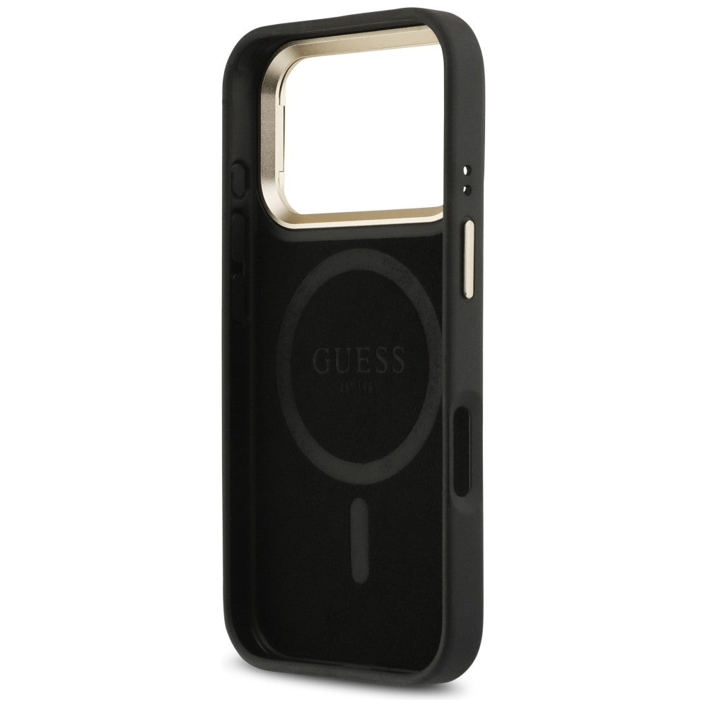 MagSafe ovitek za Apple iPhone 17 Pro, Guess, 4G Triangle Logo with Stand Camera, Črno Zlat