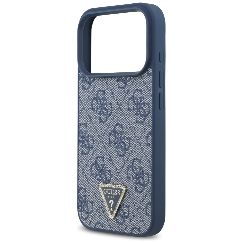 Ovitek MagSafe za Apple iPhone 17 Pro, Guess, 4G Triangle Strass, Modra