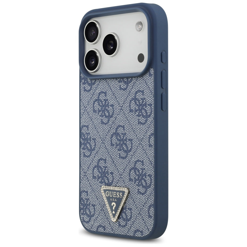 Ovitek MagSafe za Apple iPhone 17 Pro, Guess, 4G Triangle Strass, Modra