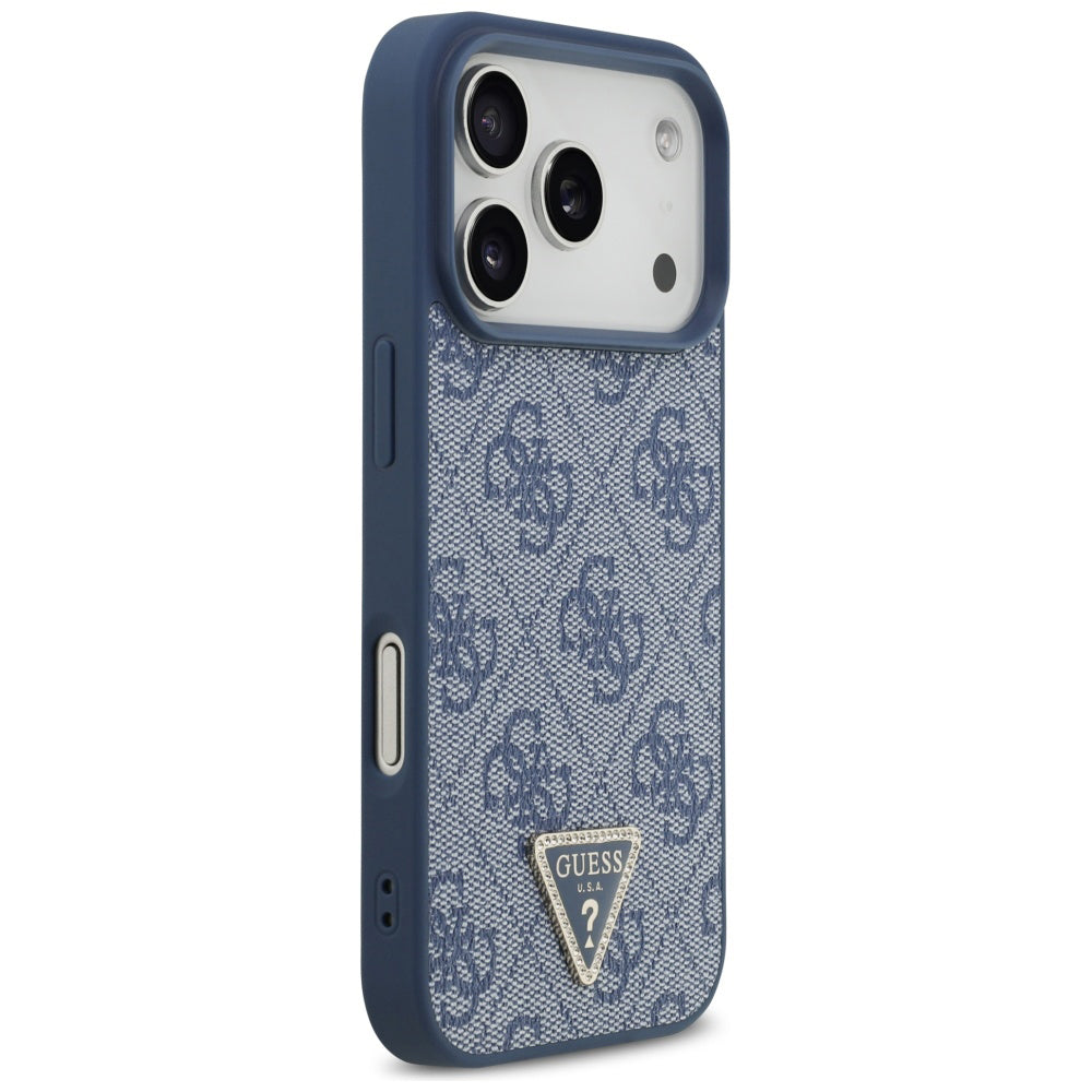 Ovitek MagSafe za Apple iPhone 17 Pro, Guess, 4G Triangle Strass, Modra