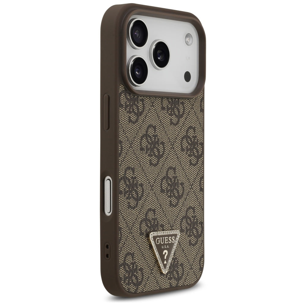 Ovitek MagSafe za Apple iPhone 17 Pro, Guess, 4G Triangle Strass, Rjava