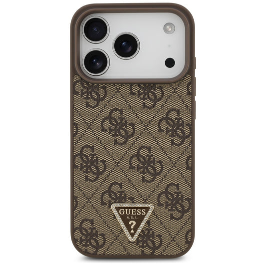 Ovitek MagSafe za Apple iPhone 17 Pro, Guess, 4G Triangle Strass, Rjava
