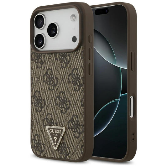 Ovitek MagSafe za Apple iPhone 17 Pro, Guess, 4G Triangle Strass, Rjava