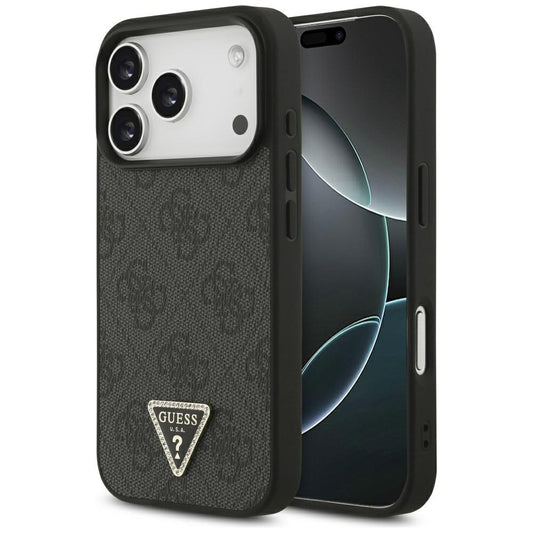 Ovitek MagSafe za Apple iPhone 17 Pro, Guess, 4G Triangle Strass, Črn