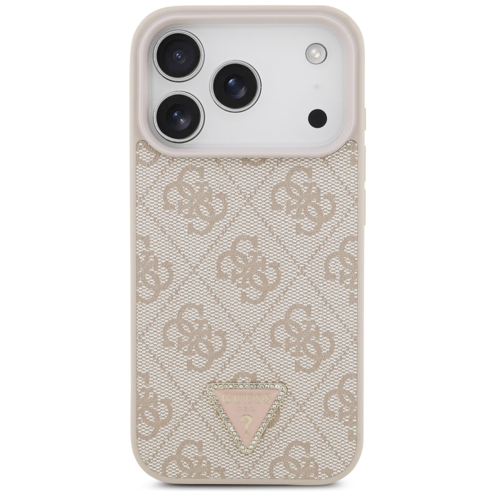 Ovitek MagSafe za Apple iPhone 17 Pro, Guess, 4G Triangle Strass, Roza